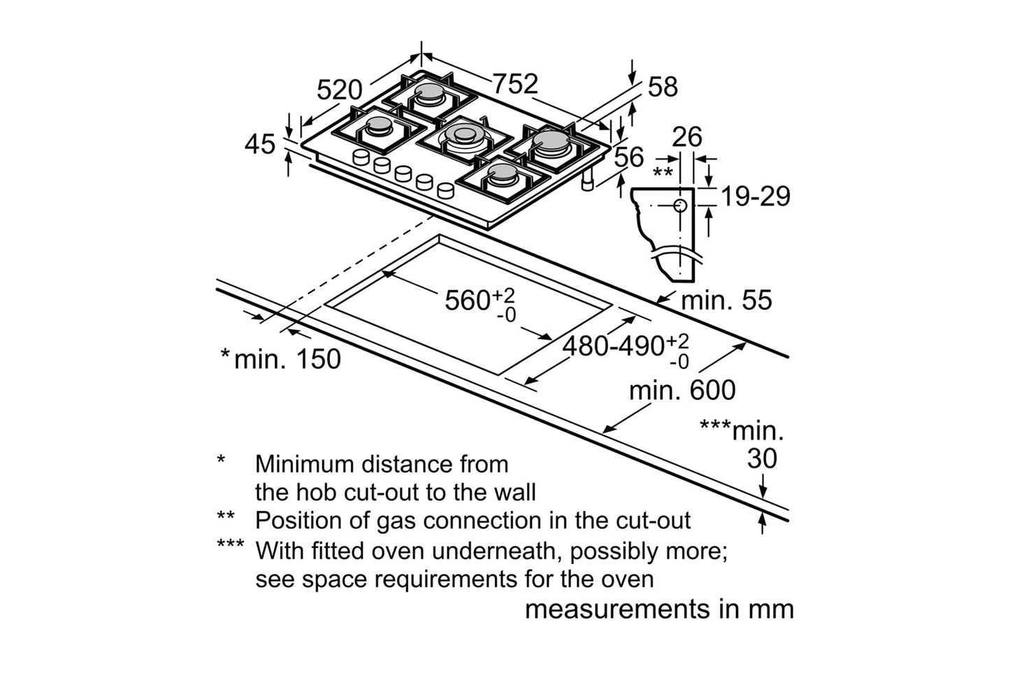 Neff N 70 75cm Built-in Gas Hob | T27PIQ4S0 | Black