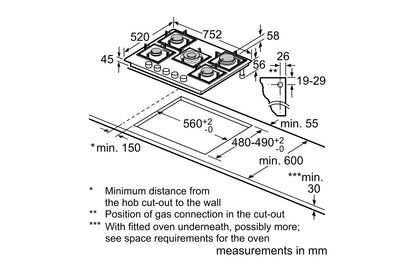 Neff N 70 75cm Built-in Gas Hob | T27PIQ4S0 | Black